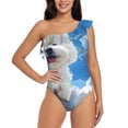 thumbnail image 1 of Rateoe Cute Cloud Bichon Frise Pattern Women One Piece Swimsuits Tummy Control One Shoulder Bathing Suits Ruffle Swimwear-, 1 of 6