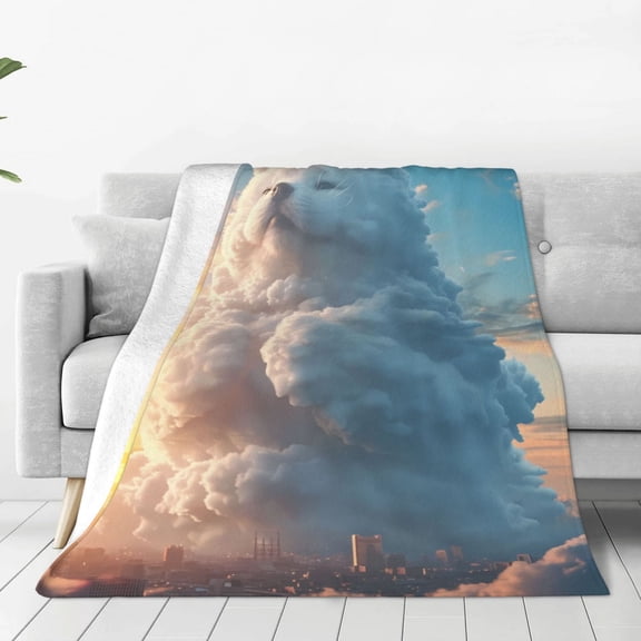 Rateoe Cute Cloud Cat Print Fuzzy Fleece Throw Blanket Extra Large,Super Soft,Fluffy and Warm Blankets for Couch,Bed,All Season Use (60"x50")
