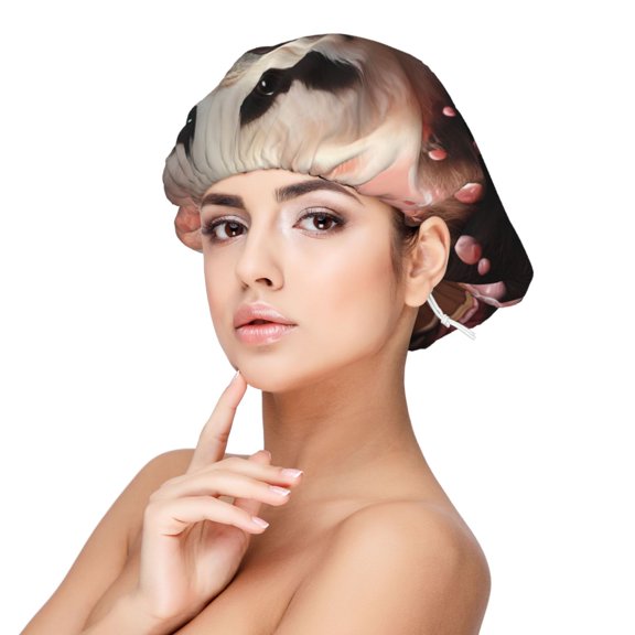 Rateoe Cute Cloud Panda Pattern Silk Satin Hair Bonnet for Sleeping, Adjustable Sleep Cap Turban for Women , Curly Straight Hair Long Large Braid