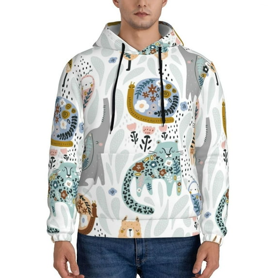Rateoe Cute Colorful Animal Pattern Mens Hoodie, Pullover Hooded Sweatshirt, Kangaroo Pocket Hoodie Ideal for Daily Wear, Travel and Home-X-Large