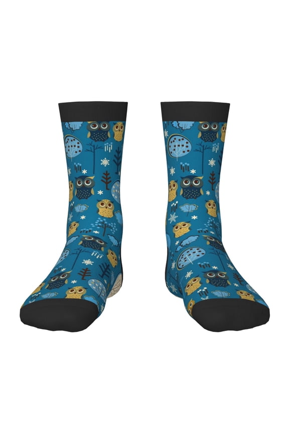 Cute Colorful Owls And Trees Pattern Children's Socks, Socks Gifts ,kids Crew Soft Cotton Socks , Moisture-Wicking, Durable, Ideal for Daily Wear & Sports