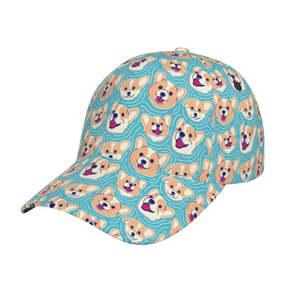 Rateoe Cute Corgi Head Pattern Baseball Cap Outdoor Cap Mountain Dad Hat - Unstructured Soft Cotton Cap-Adjustable UV Protection Cap