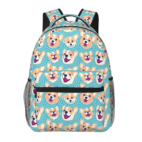 Rateoe Cute Corgi Head Pattern Casual Backpack for School, Work, Travel – Adjustable Straps, Multiple Compartments – Ergonomic Design, Fits Laptops and Tablets