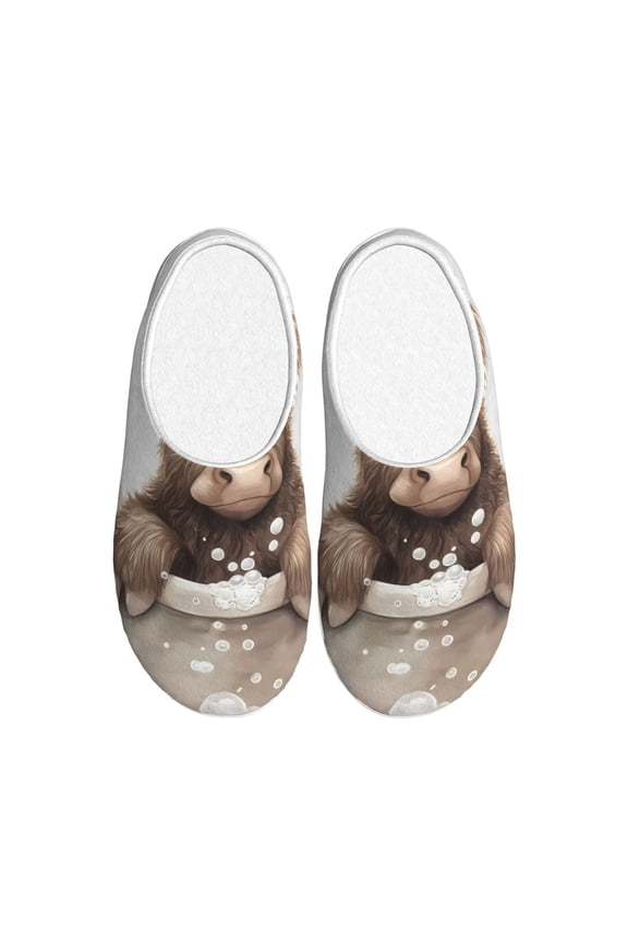 Cute Cow Bath Print Women's Men's Cotton Knit Slippers Lightweight Memory Foam Indoor House Shoes with Anti-Skid Sole-46/47