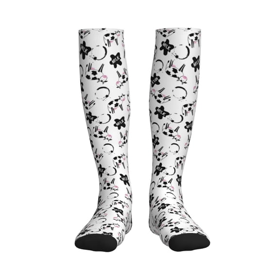 Rateoe Cute Cow and Milk Stains Compression Socks for Women and Men 20-30mmHg-Circulation Support Socks Knee High Nurse Pregnant Running Medical and Travel Athletic