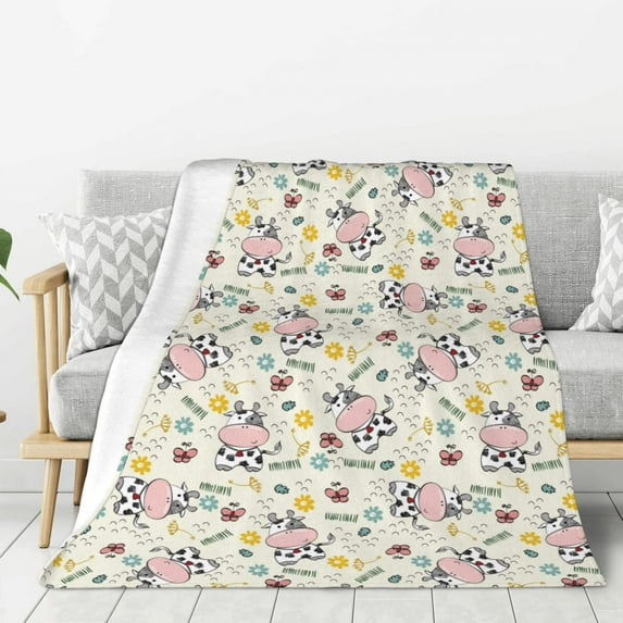 Rateoe Cute Cow Pattern Flannel Throw Blanket, Ultra-soft Blanket for Bed, Couch, Car, Hypoallergenic Anti-pilling blanket-60"x50"(Vertical)