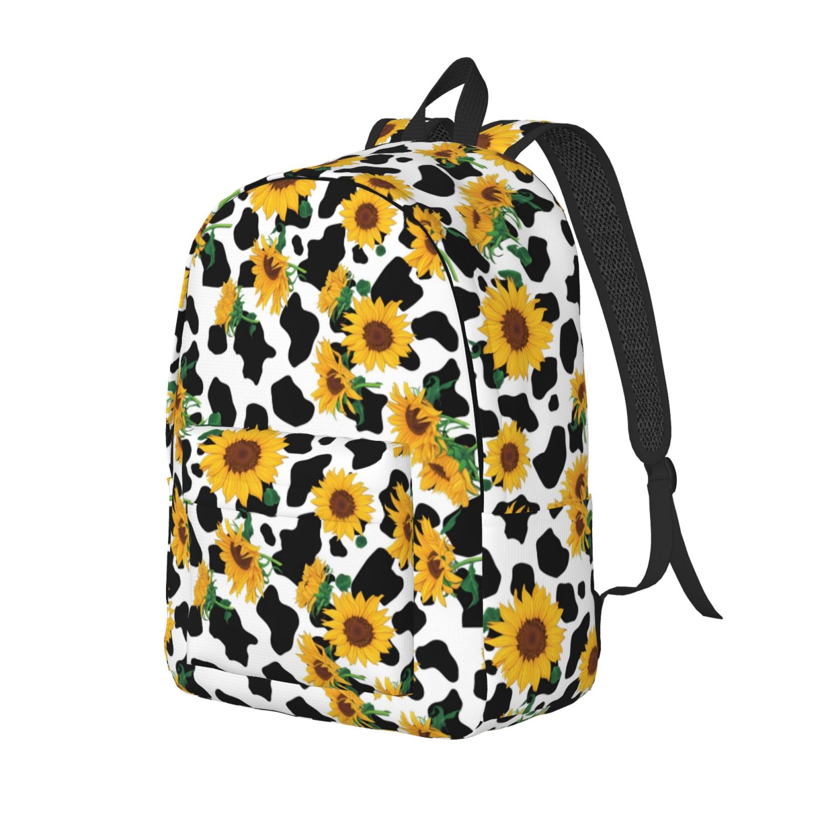 Rateoe Cute Cow Print Sunflower A Pattern Durable Canvas Backpack for Men & Women – Stylish & Lightweight – Adjustable Straps, Multiple Pockets – Fits 15-17 Inch LaptopsMedium