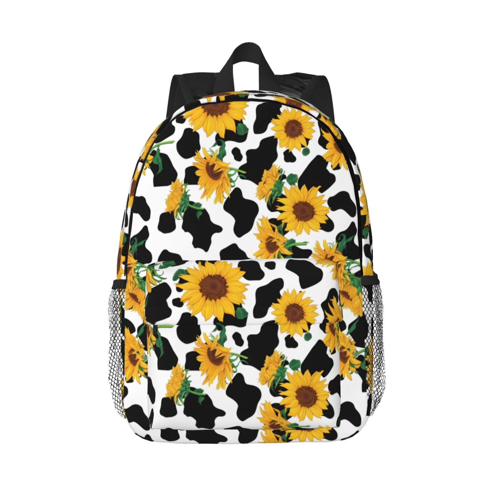 Rateoe Cute Cow Print Sunflower A Pattern Student Backpack Water-resistant Backpack 15-inch Laptop Backpack Lightweight Adjustable School Backpack