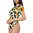 thumbnail image 1 of Rateoe Cute Cow Print Sunflower A Printed Women Rash Guard Short Sleeve,Tummy control Swimsuit Surfing Swimsuit Bathing Suit Short-sleeved Onesie UPF 50+, 1 of 6