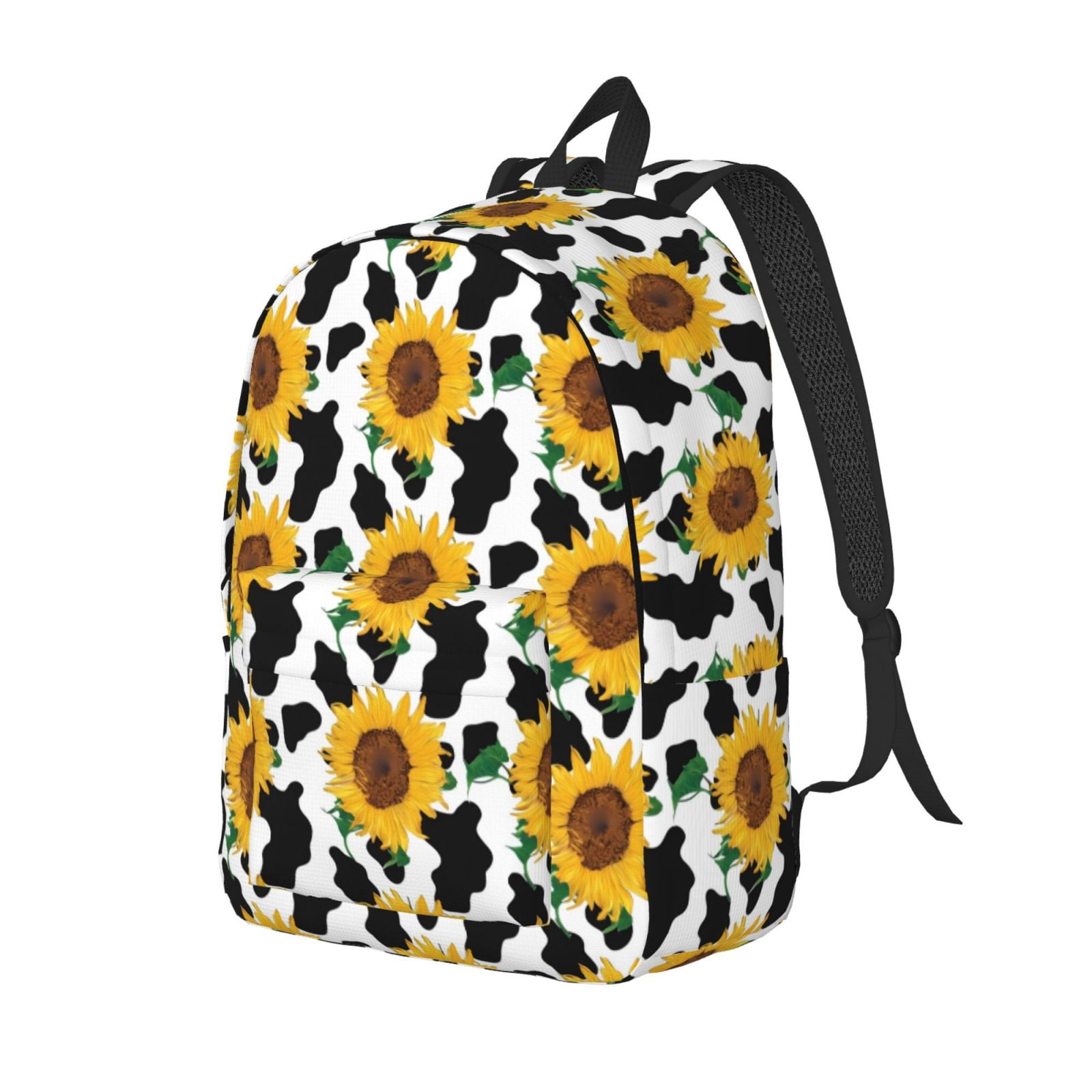 Rateoe Cute Cow Print Sunflower B Pattern Durable Canvas Backpack for Men & Women – Stylish & Lightweight – Adjustable Straps, Multiple Pockets – Fits 15-17 Inch LaptopsMedium