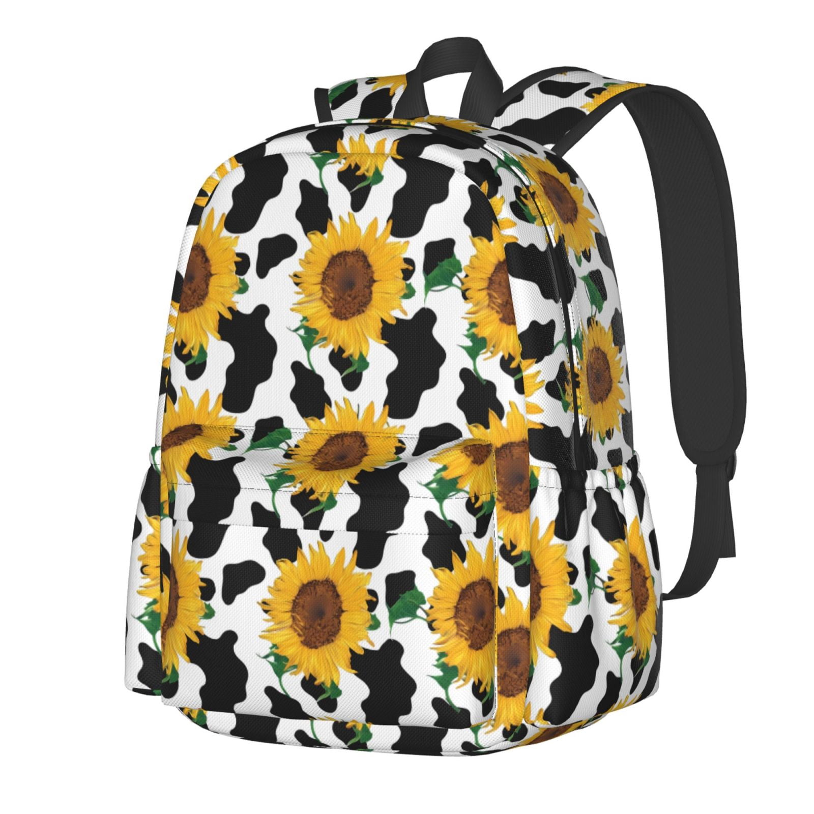 Rateoe Cute Cow Print Sunflower B Pattern Student Backpack,Backpack for School,Lightweight Bag,Travel Backpack,Outdoor Backpack,Large Capacity Backpack