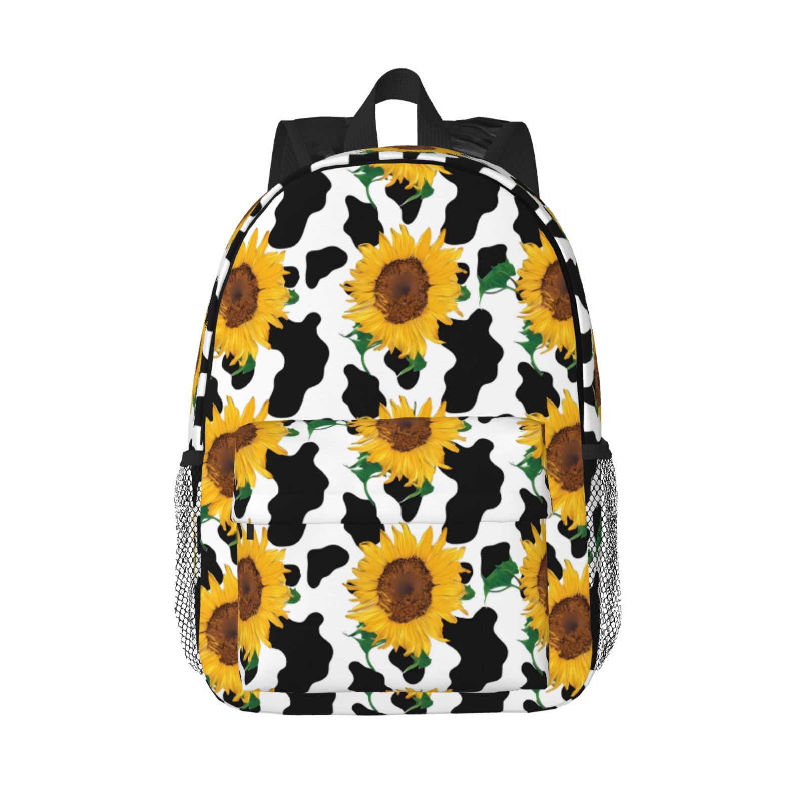 Rateoe Cute Cow Print Sunflower B Pattern Student Backpack Water-resistant Backpack 15-inch Laptop Backpack Lightweight Adjustable School Backpack