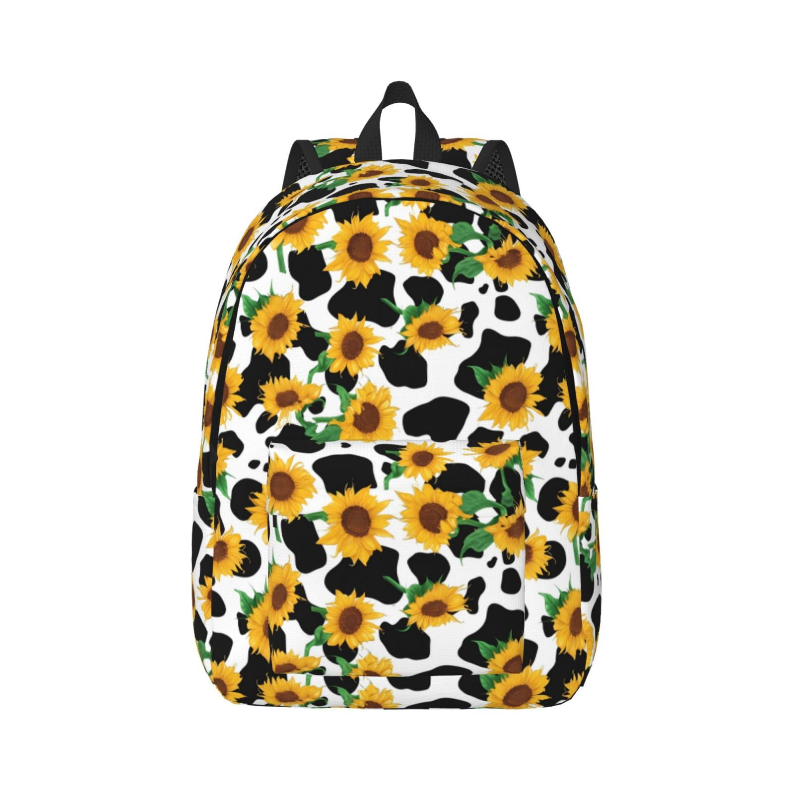Rateoe Cute Cow Print Sunflower C Pattern Canvas College Laptop Backpack,Travel Daypack,Durable Rucksack Travel Notebook Bag School Backpack Book Bag for Men Women-Medium