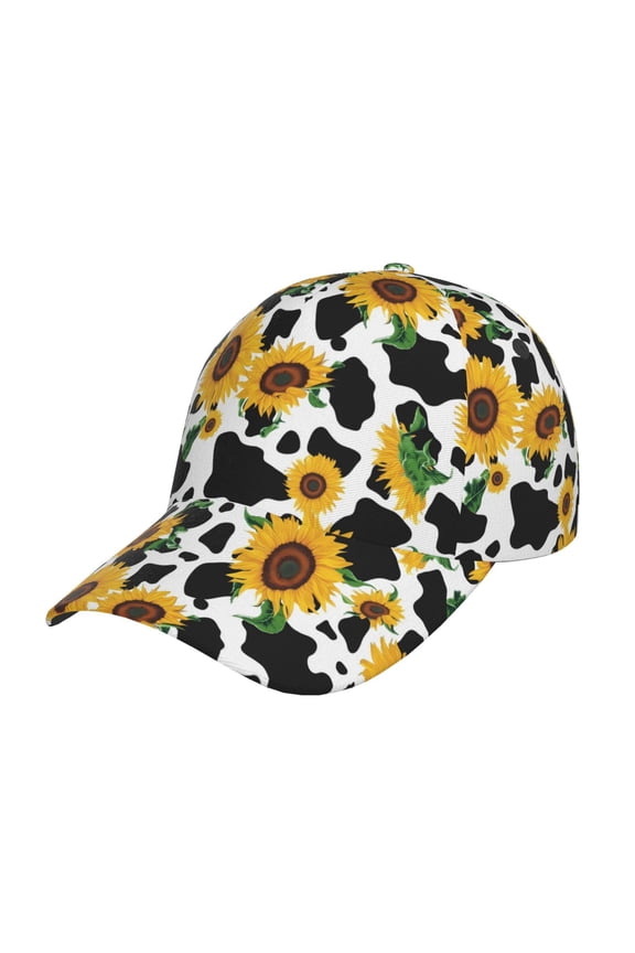 Cute Cow Print Sunflower D Pattern Baseball Cap Outdoor Cap Mountain Dad Hat - Unstructured Soft Cotton Cap-Adjustable UV Protection Cap