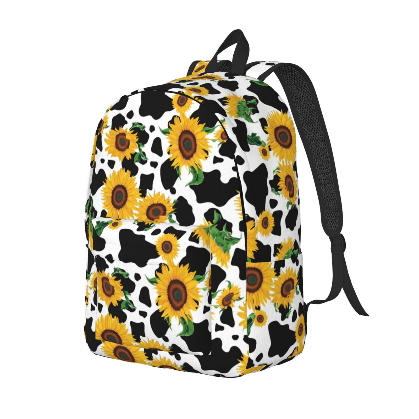 Rateoe Cute Cow Print Sunflower D Pattern Durable Canvas Backpack for Men & Women – Stylish & Lightweight – Adjustable Straps, Multiple Pockets – Fits 15-17 Inch LaptopsSmall