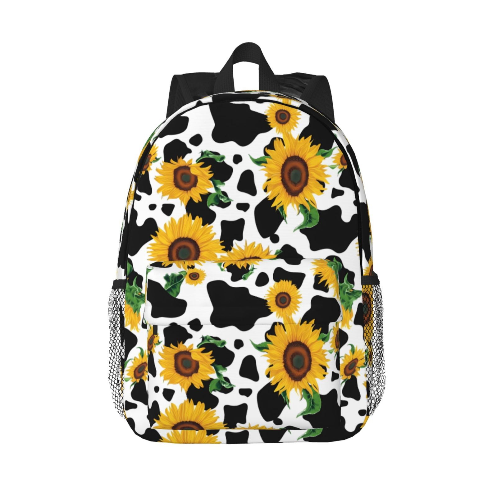 Rateoe Cute Cow Print Sunflower D Pattern Student Backpack Water-resistant Backpack 15-inch Laptop Backpack Lightweight Adjustable School Backpack