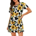 thumbnail image 1 of Rateoe Cute Cow Print Sunflower D Print Women’s Nightdress – Cozy Cotton Short-sleeved Sleep Shirt, Loose-Fit Sleepwear, Perfect for Relaxing and Sleeping, 1 of 6