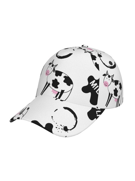 Cute Cow and Milk Stains Pattern Baseball Cap Outdoor Cap Mountain Dad Hat - Unstructured Soft Cotton Cap-Adjustable UV Protection Cap