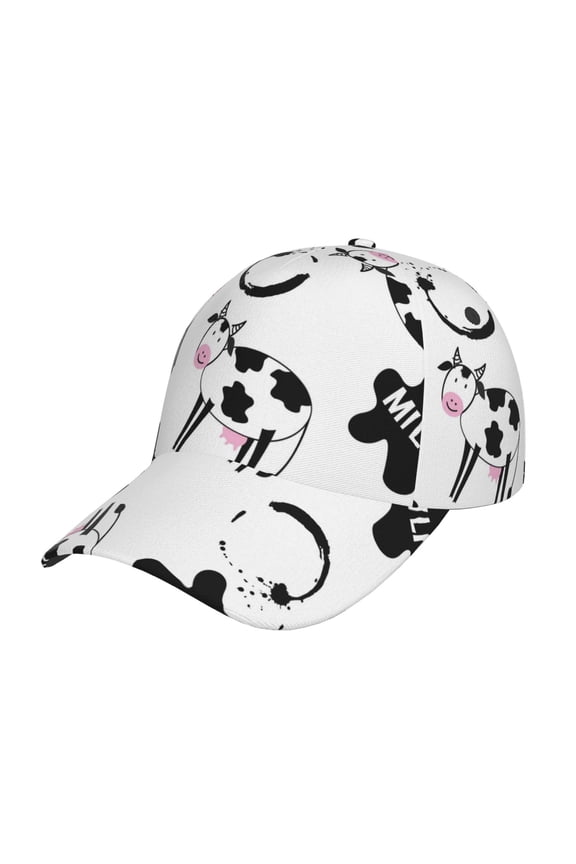 Cute Cow and Milk Stains Pattern Baseball Cap Outdoor Cap Mountain Dad Hat - Unstructured Soft Cotton Cap-Adjustable UV Protection Cap