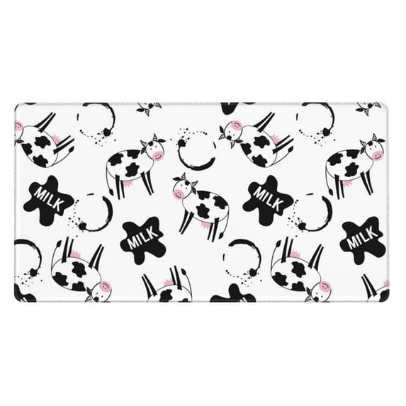 Rateoe Cute Cow and Milk Stains Print Mouse Pad - Extended Large Gaming Mousepad,Non-Slip Stitched Edge,16x29.5 Inch