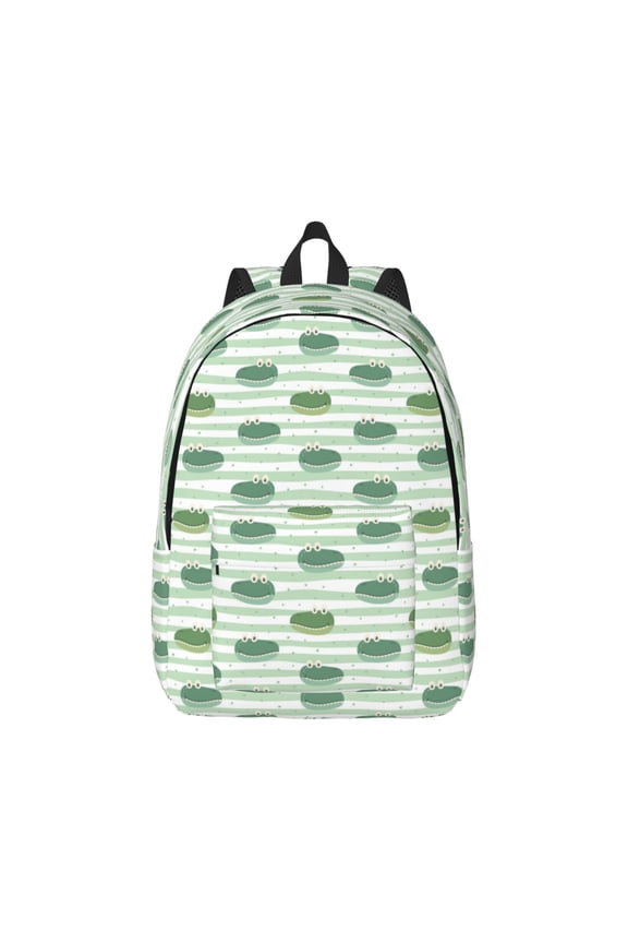Cute Crocodile Pattern Canvas College Laptop Backpack,Travel Daypack,Durable Rucksack Travel Notebook Bag School Backpack Book Bag for Men Women-Small