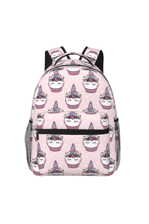 Cute Cupcake Pattern Casual Backpack for School, Work, Travel Adjustable Straps, Multiple Compartments Ergonomic Design, Fits Laptops and Tablets