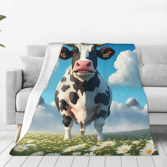 Rateoe Cute Daisy Cow A Print Fuzzy Fleece Throw Blanket Extra Large,Super Soft,Fluffy and Warm Blankets for Couch,Bed,All Season Use (60"x50")