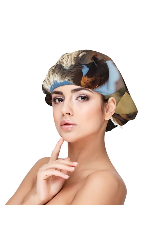 Cute Daisy Cow Pattern Silk Satin Hair Bonnet for Sleeping, Adjustable Sleep Cap Turban for Women , Curly Straight Hair Long Large Braid