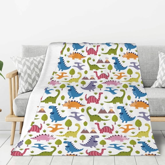 Rateoe Cute Dinosaur Pattern Flannel Throw Blanket, Ultra-soft Blanket for Bed, Couch, Car, Hypoallergenic Anti-pilling blanket-40"x30"(Vertical)