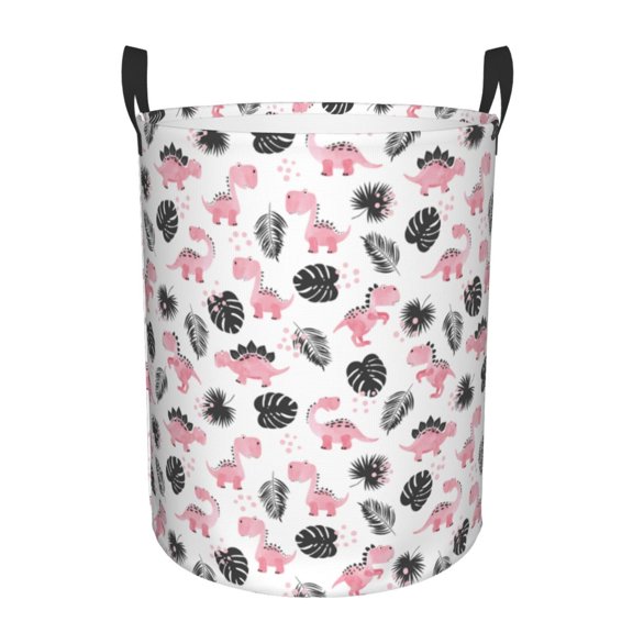 Rateoe Cute Dinosaur Pattern Round Laundry Hamper Basket, Tall Hamper Basket for Blanket Storage, Nursery Clothes Hamper for Laundry in Bedroom and College Dorm-Small