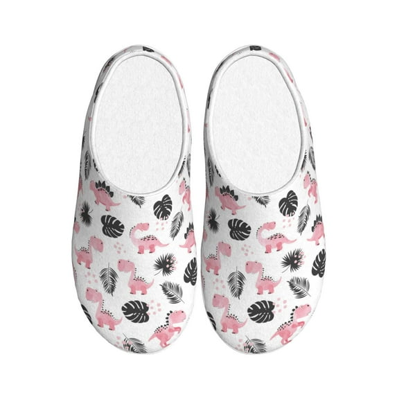 Rateoe Cute Dinosaur Print Women's Men's Cotton Knit Slippers Lightweight Memory Foam Indoor House Shoes with Anti-Skid Sole-40/41
