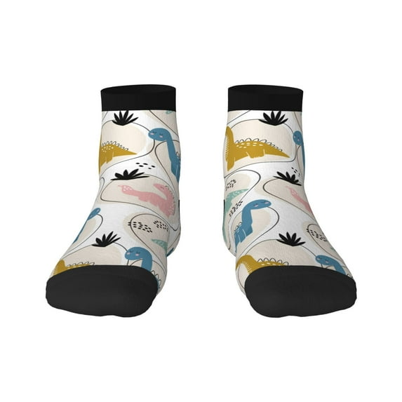 Rateoe Cute Dinosaurs Pattern Quarter Crew Socks,Toe Seamed Ankle Socks,Cotton Cushioned Breathable Athletic Crew Sports Socks