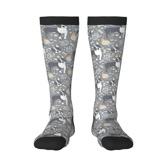 Rateoe Cute Dog And Flowers Pattern Women’s Knee High Crew Socks,Trouser Socks Comfortable, Breathable, Moisture-Wicking and Soft