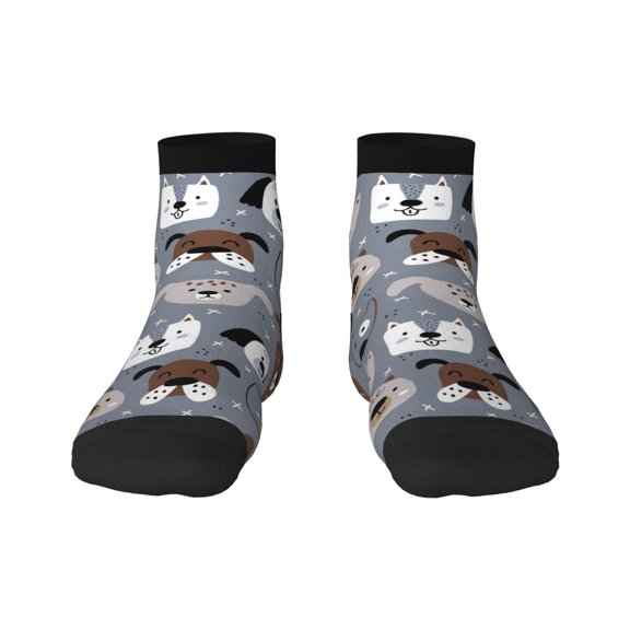 Rateoe Cute Dog Faces Pattern Quarter Crew Socks,Toe Seamed Ankle Socks,Cotton Cushioned Breathable Athletic Crew Sports Socks