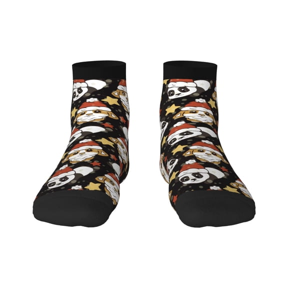 Rateoe Cute Dog Panda Pattern Quarter Crew Socks,Toe Seamed Ankle Socks,Cotton Cushioned Breathable Athletic Crew Sports Socks