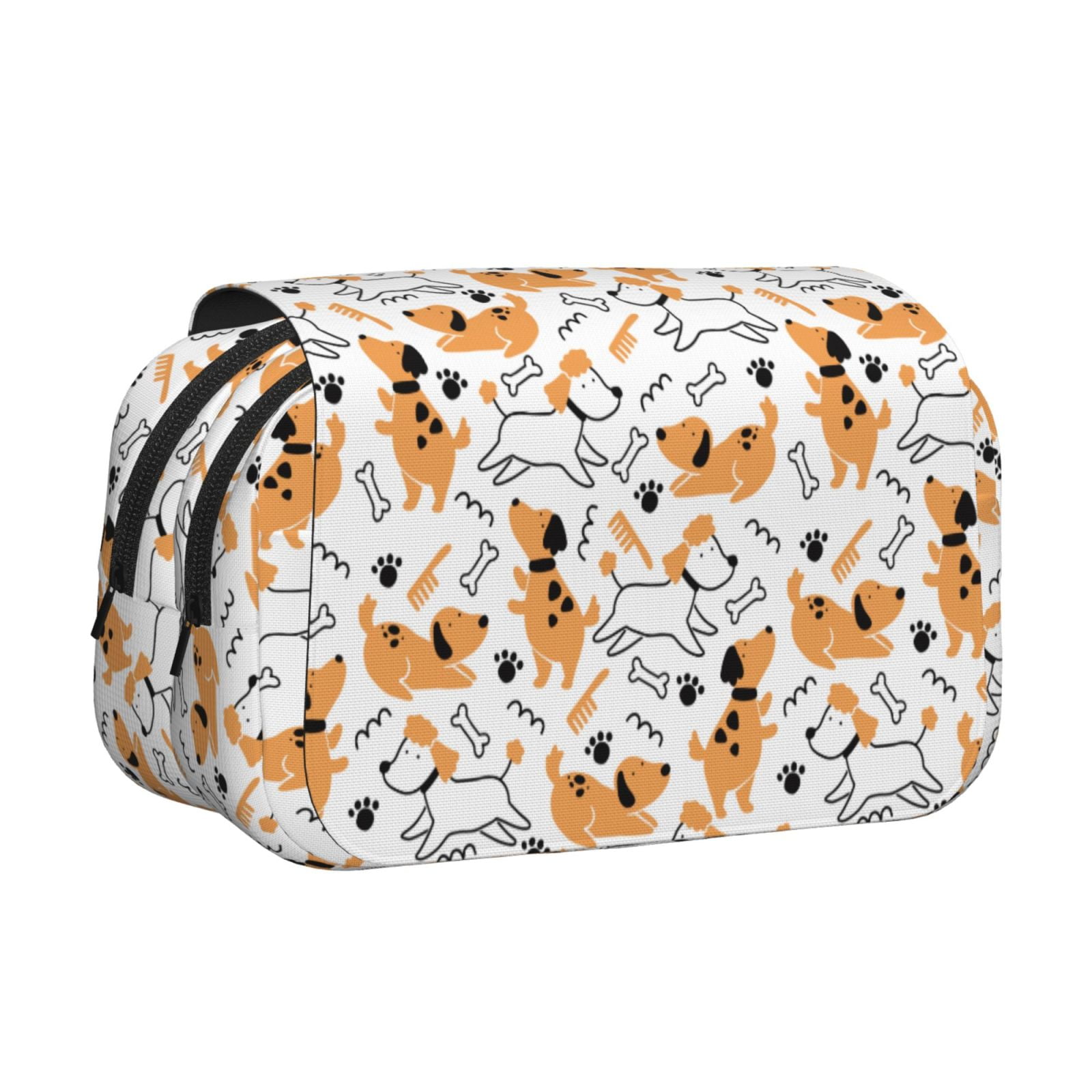 Rateoe Cute Dog Pattern Double Clamshell Pen Case, Storage Organizer with Two Zipper Compartments– Holds Up to 50 Pencils & Pens