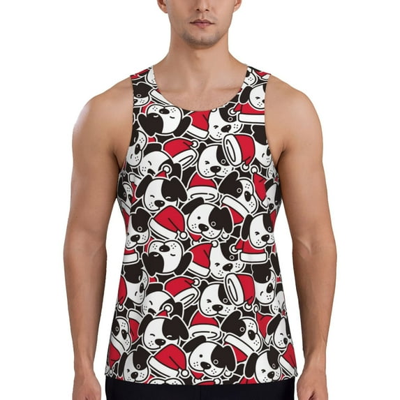 Rateoe Cute Dog Pattern Sleeveless Gym Shirt Muscle Tee Breathable Workout Shirt Slim-Fit Tank Quick Dry Fit Muscle Tank Top Bodybuilding Sleeveless T Shirt-4X-Large