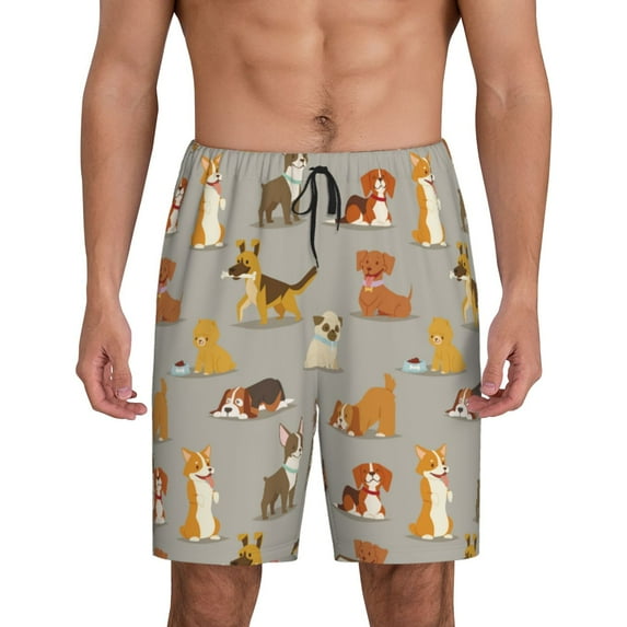 Rateoe Cute Dog Print Men's Lounge Shorts – Soft & Breathable Pajama Bottoms with Pockets, Elastic Waistband, Lightweight Sleepwear for Nightwear & Loungewear-XX-Large