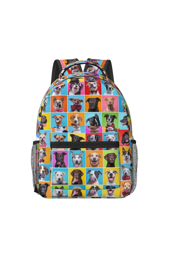 Cute Dogs Collage Pattern Durable Student Backpack Laptop Bag- Ergonomic Design, Waterproof Twill Fabric - Ideal for School, Travel, and Outdoor Activities