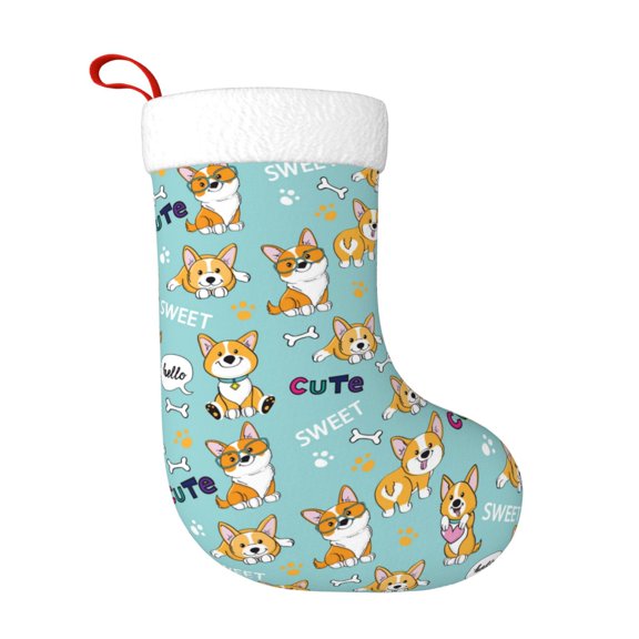 Rateoe Cute Dogs Corgi Print Christmas Stockings,18 Inch Large Christmas Stockings Decoration Ornaments for Holiday Home Fireplace Indoors