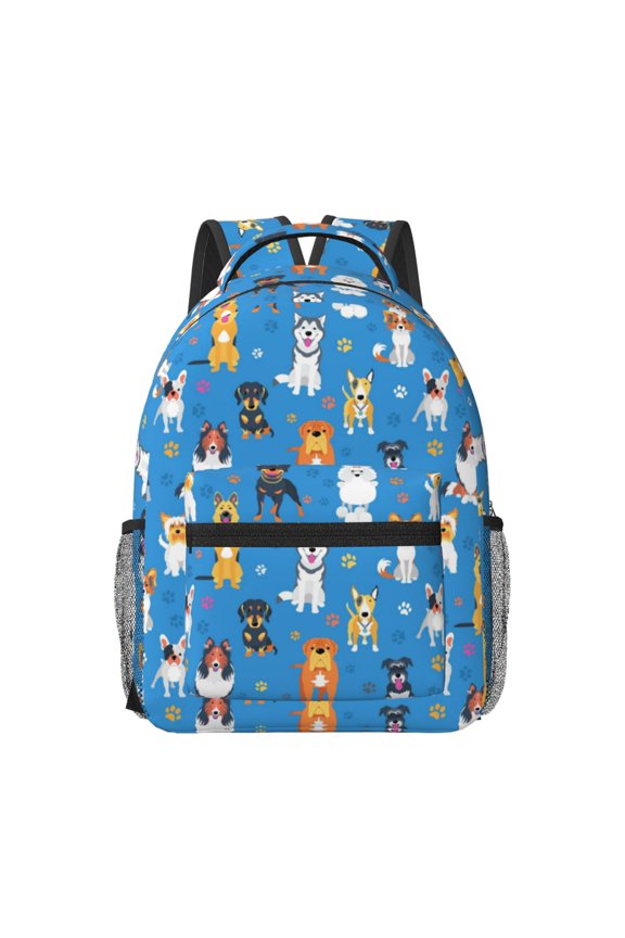 Cute Dogs Pattern Durable Student Backpack Laptop Bag- Ergonomic Design, Waterproof Twill Fabric - Ideal for School, Travel, and Outdoor Activities
