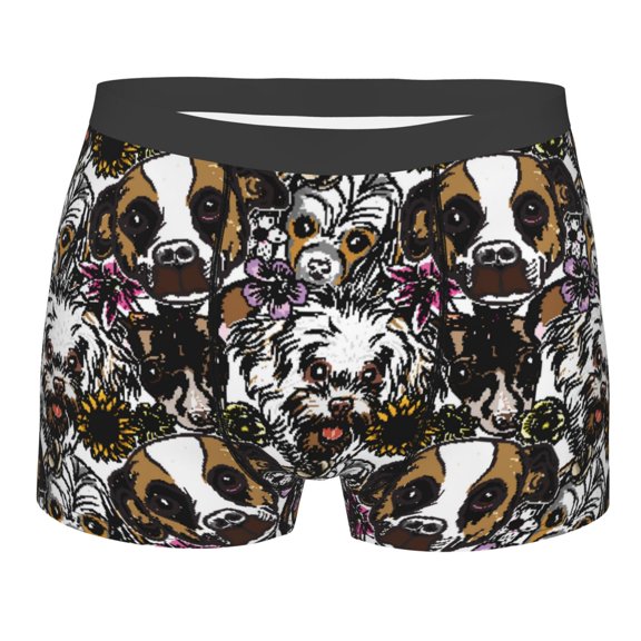Rateoe Cute Dogs Puppy2 Mens Boxer Briefs Poly Spandex Performance Boxer Briefs Underwear Hem Boxer Briefs - Large