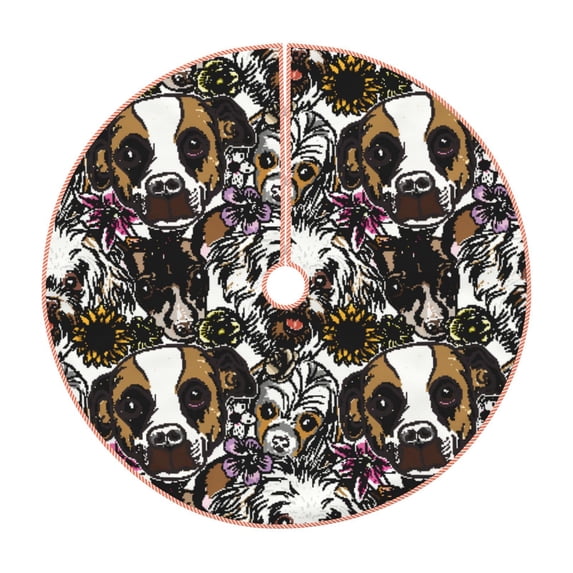 Rateoe Cute Dogs Puppy2 Pattern Christmas Tree Skirt with Ties, Christmas Tree Decorations, Farmhouse Christmas Decor Xmas Holiday Decorations-36"