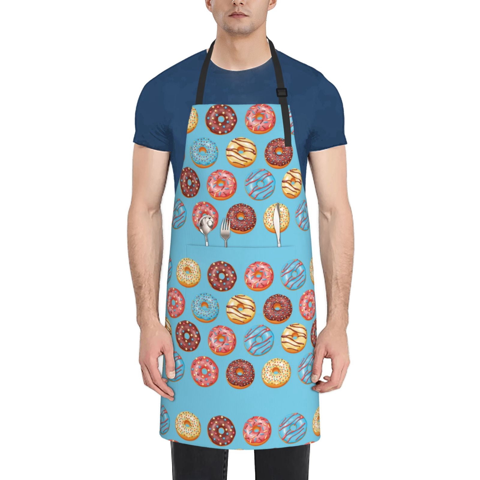 Rateoe Cute Donut Aprons with Pocket,Men Womens Aprons Waterproof Adjustable Cooking Aprons for Kitchen Gardening and Salon