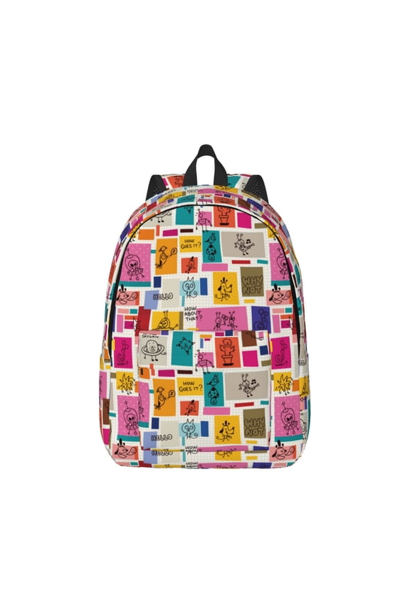 Cute Doodles Pattern Canvas College Laptop Backpack,Travel Daypack,Durable Rucksack Travel Notebook Bag School Backpack Book Bag for Men Women-Medium