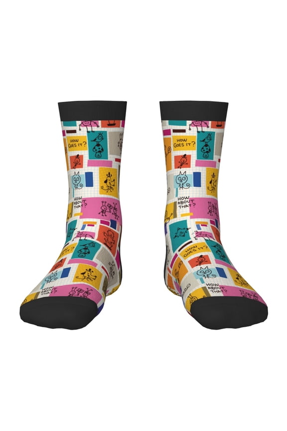 Cute Doodles Pattern Children's Socks, Socks Gifts ,kids Crew Soft Cotton Socks , Moisture-Wicking, Durable, Ideal for Daily Wear & Sports