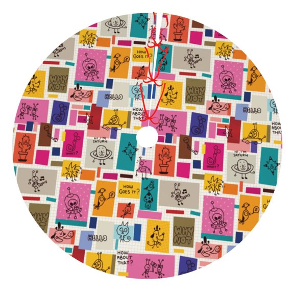 Rateoe Cute Doodles Print Christmas Tree Skirt 36" for Xmas Holiday New Year Party Circle Tree Mat Ornaments Decoration