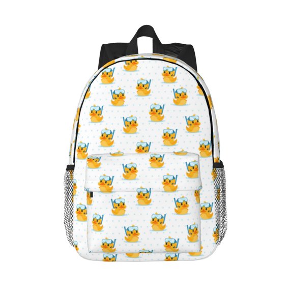 Rateoe Cute Duck Diver Pattern Student Backpack Water-resistant Backpack 15-inch Laptop Backpack Lightweight Adjustable School Backpack