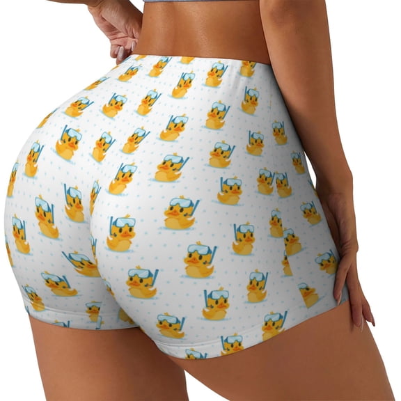 Rateoe Cute Duck Diver Printed Power Workout Shorts for Women Tummy Control Squat Proof Ribbed Thick Seamless Scrunch Active Short-Large