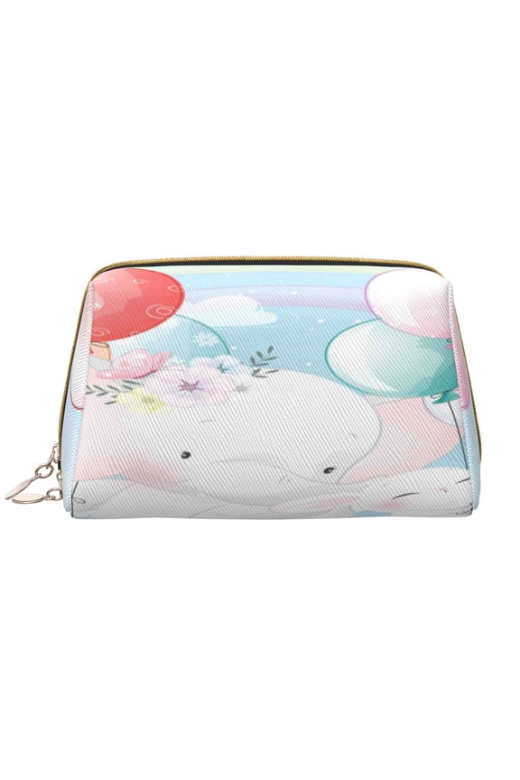 Cute Elephant for Travel Makeup Bag,Large Capacity Cosmetic Bags for Women,Waterproof Portable Pouch Open Flat Toiletry Bag Make up Organizer